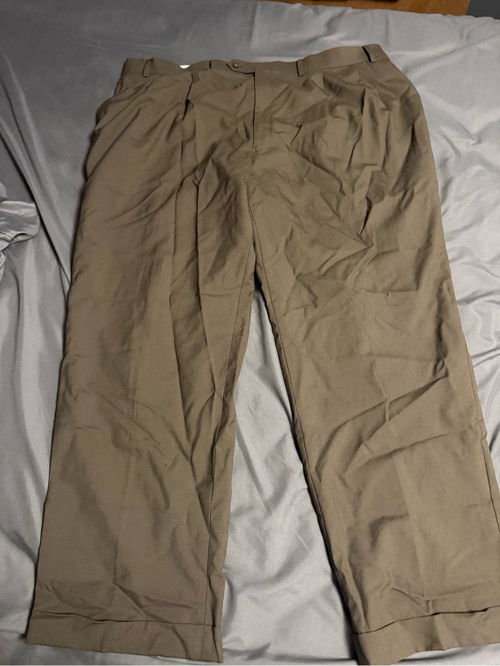 Ralph Lauren Total Comfort Pants 44x30 Tan/Khaki Wool Pleated Cuffed